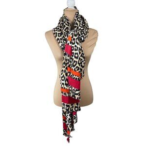 Chico's Scarf Wrap Leopard Black Red Orange 76" X 35"